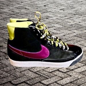 Nike Blazer Mid Rate Black Patent Suede w/ Purple Lime Green Suede Size 7 Youth